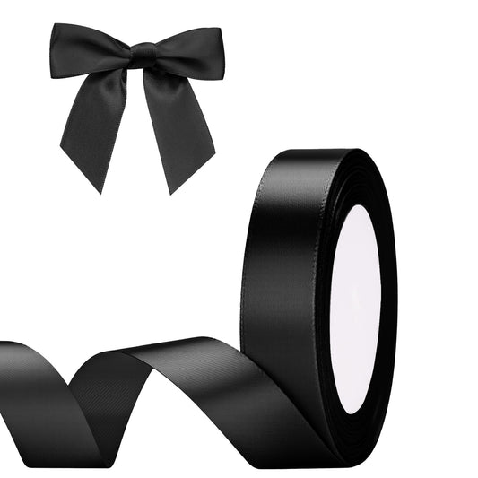 G2PLUS Black Satin Ribbons 20mm: 22M Thick Fabric Gift Wrap Ribbons for Crafting, Halloween Party Decoration