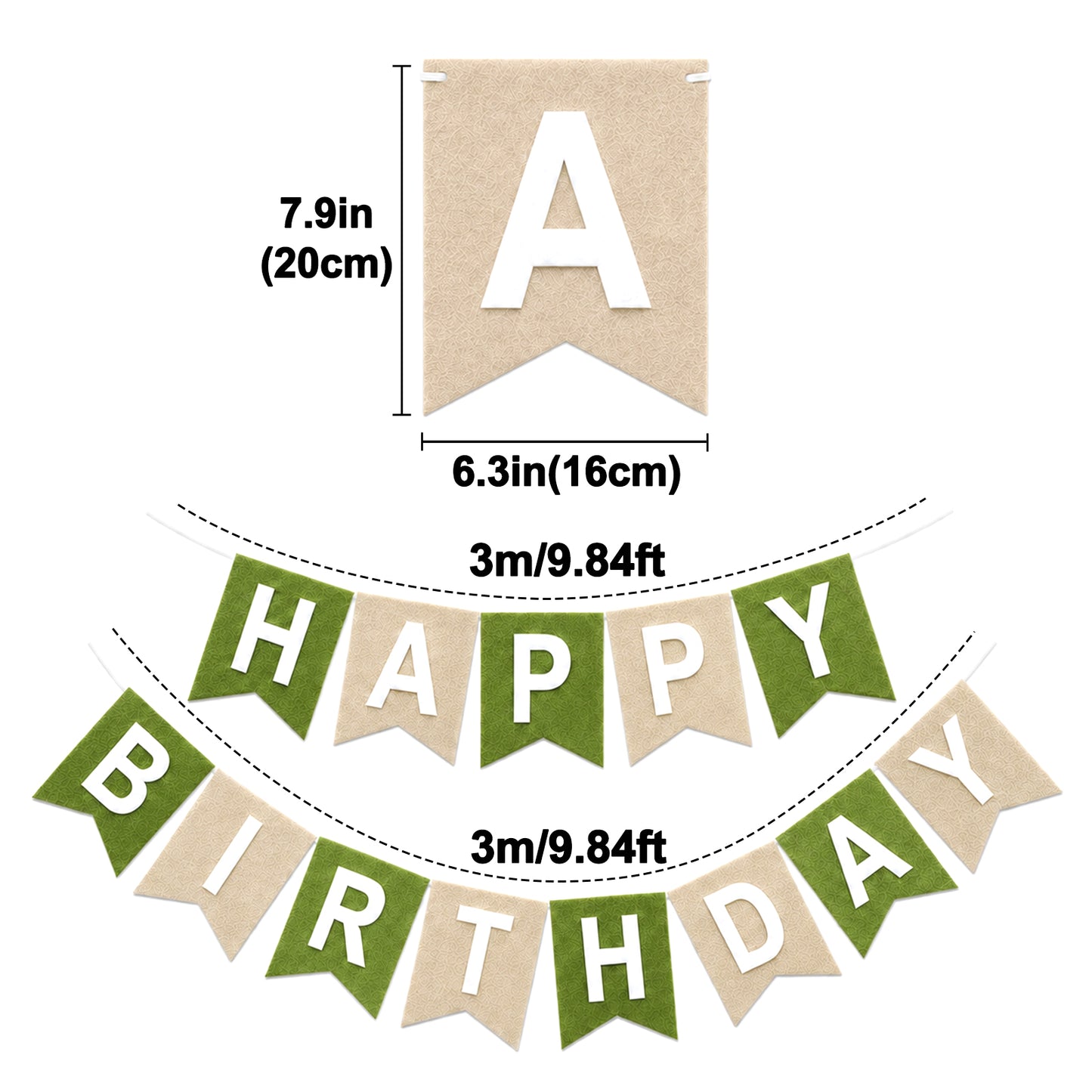 G2PLUS Sage Green and Brown Happy Birthday Bunting Felt: Pre-Strung Birthday Banner for Boys, Men, Adults and Kids Birthday Party Decoration