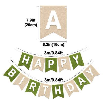G2PLUS Sage Green and Brown Happy Birthday Bunting Felt: Pre-Strung Birthday Banner for Boys, Men, Adults and Kids Birthday Party Decoration