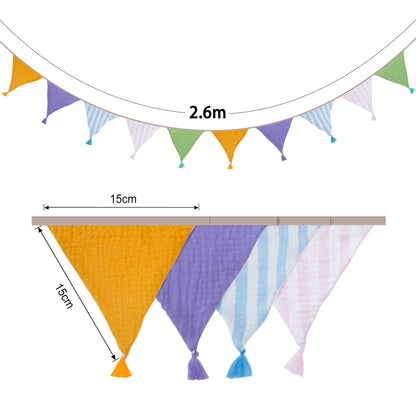 G2PLUS Pre-Strung Fabric Triangle Banner Garland, 8.5ft Double-Sided Cotton Bunting Flags, Reusable Pennant Banner with Tassels for Birthday, Party, Baby Shower, Nursery Decor - Macaron