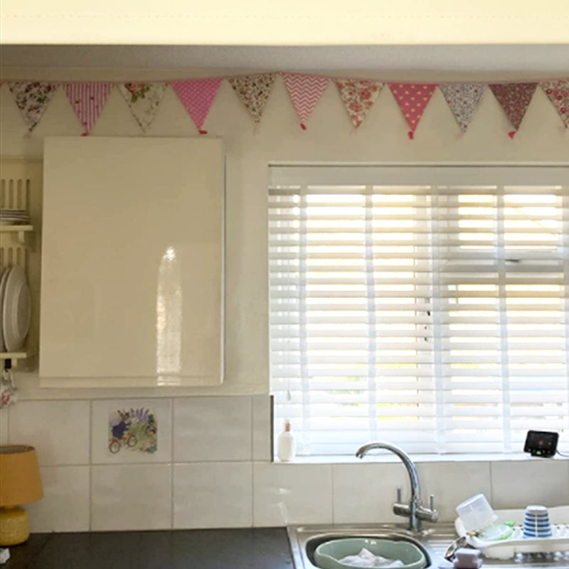 G2PLUS 10.8Ft Cotton Triangle Bunting Banner – 12pcs Pink Floral Fabric Pennant Flag with Tassels, Double Side Triangle Banner Garland for Weddings, Birthdays, Garden & Baby Showers