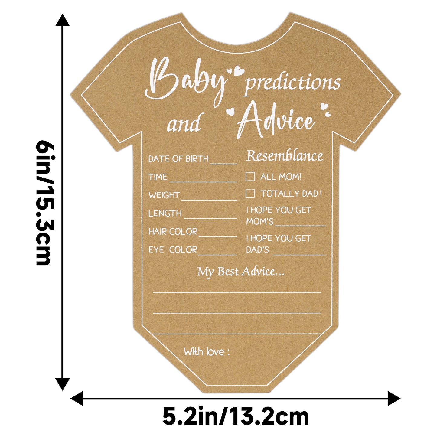 G2PLUS Baby Advice Cards, Onesie Baby Shower Predictions and Advice Cards for Parents To Be, Wishes Card for New Parents, Gender Reveal Girls Boys Shower Game Party Decorations(5.2x6 in, Kraft, White)