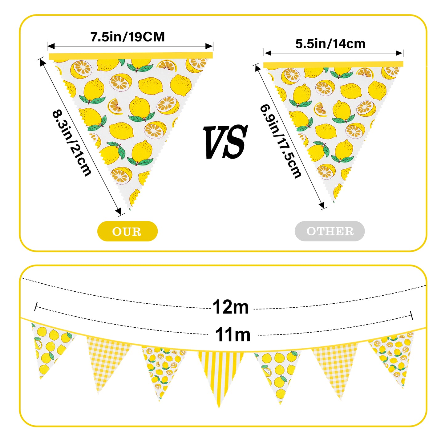 G2PLUS 39Ft Triangle Bunting Banner, 42Pcs Lemon Garland Pennant Banner, Reusable Cotton Triangle Flags Party Decoration for Summer Luau, Pool Party Decor & Beach Theme