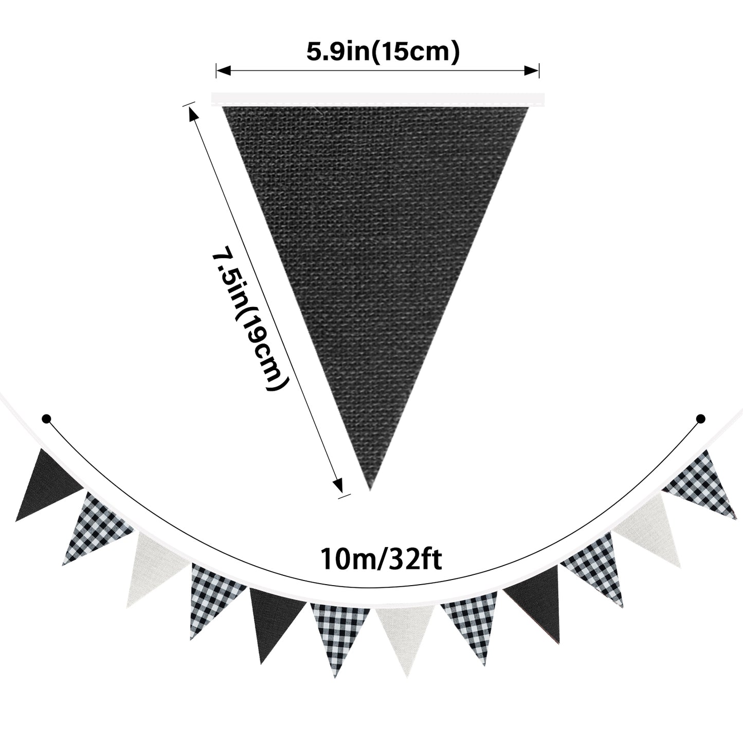 G2PLUS Black and White Checkered Banner, 32Ft Black Pennant Banner Garland, Party Decorations Triangular Bunting Garland for Xmas, Wedding, Game Day, Birthday, Graduation & Outdoor Celebrations