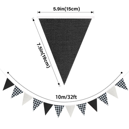 G2PLUS Black and White Checkered Banner, 32Ft Black Pennant Banner Garland, Party Decorations Triangular Bunting Garland for Xmas, Wedding, Game Day, Birthday, Graduation & Outdoor Celebrations