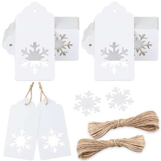 G2PLUS White Christmas Labels Tags - 100 PCS Christmas Tags for Presents - Plain Christmas Labels with String - Xmas Gift Tags for Christmas Presents, Gift Wrapping & Decorating Tree