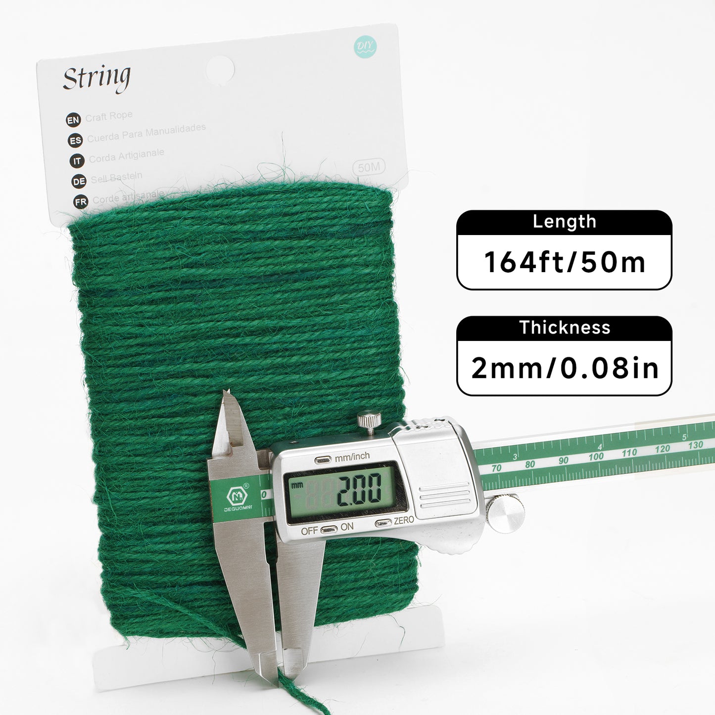 G2PLUS Green Jute Twine 2mm 3 Ply, 164Ft Craft Twine String for Gift Wrapping, DIY Crafts, Gardening and Christmas Decorations