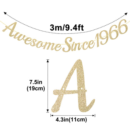 G2PLUS Pre-Strung 60th Birthday Banner, Glitter 60th Birthday Decorations Champagne Gold Happy 60th Birthday Banner, 3m Awesome Since 1966 Banner, 60th Birthday Party Decorations
