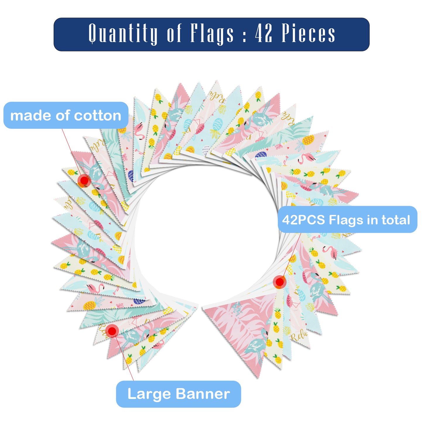 G2PLUS Hawaiian Flamingo Bunting Banner, 39FT Extra Long Reusable Cotton Triangle Flags, Pre-Sewn Garland Pennant Banner for Summer Luau, Pool Party Decor & Beach Theme