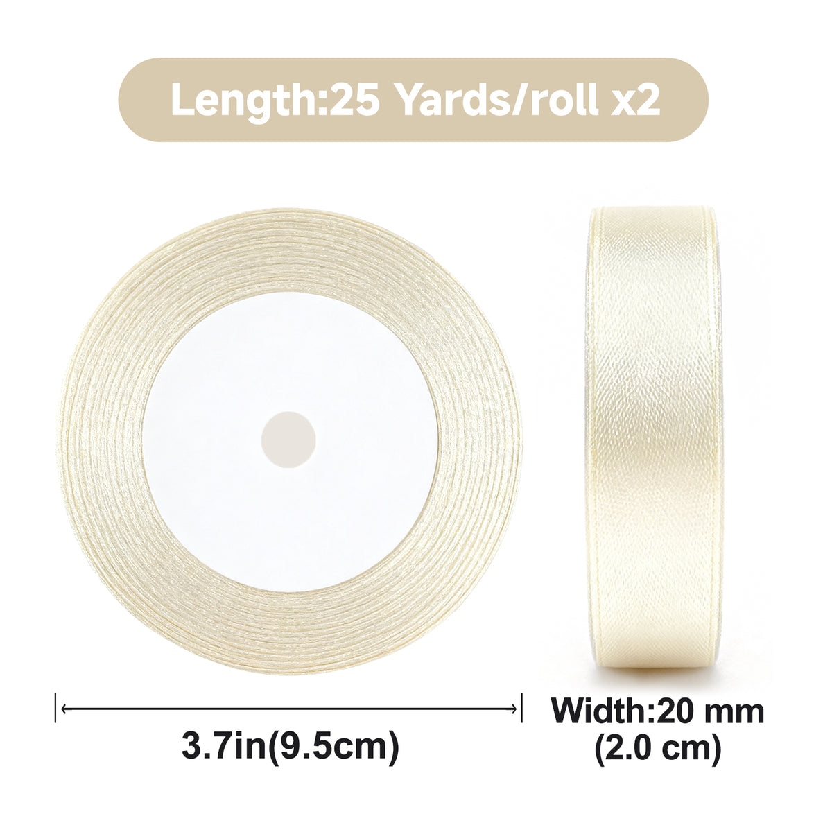 G2PLUS 20mm Ivory Satin Ribbons, 2 Roll x 22m Gift Wrapping Ribbon for Christmas Wrap, Crafting, Bows Making, Cake Decorating, Birthday and Wedding Party Decoration