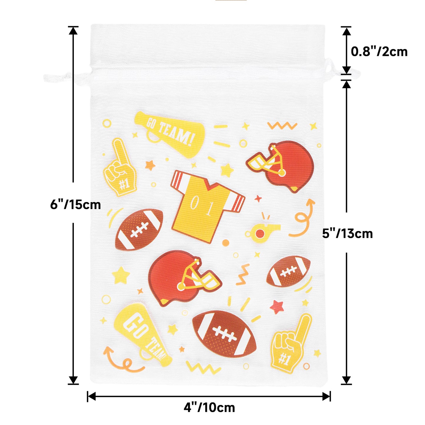 G2PLUS 30PCS Sports Theme Organza Bags 4x6, Sheer Mesh Drawstring Pouches for Football Party Favors, Game Day Party Treat Bags for Kids Birthday & Team Gifts