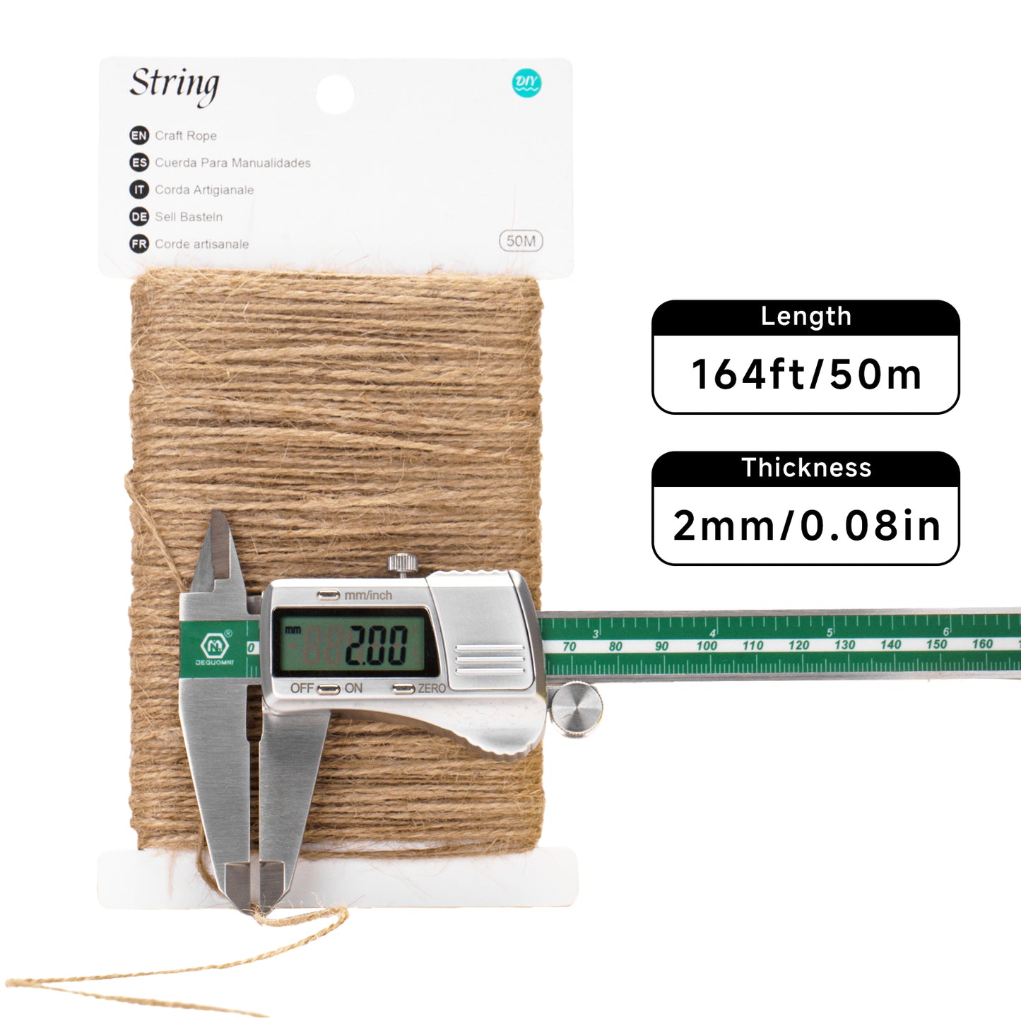 G2PLUS 2mm 2 Ply Natural Jute Twine String, 164Ft Craft Jute Rope Twine for Gift Wrapping, DIY Crafts, Gardening, Handmade Arts Decoration