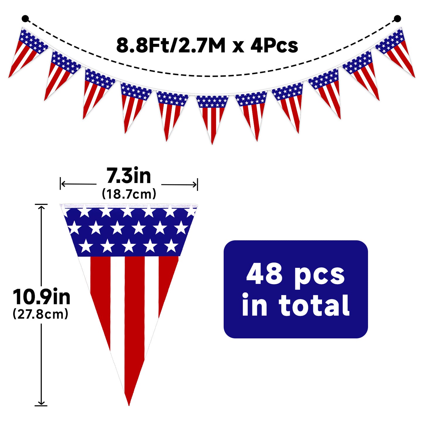G2PLUS 4 Pack American Flag Pennant Banner, 35FT Pre-Strung Patriotic Triangle Flags, Double-Sided Red White Blue Bunting for 4th of July, Independence Day, Outdoor Party Decorations