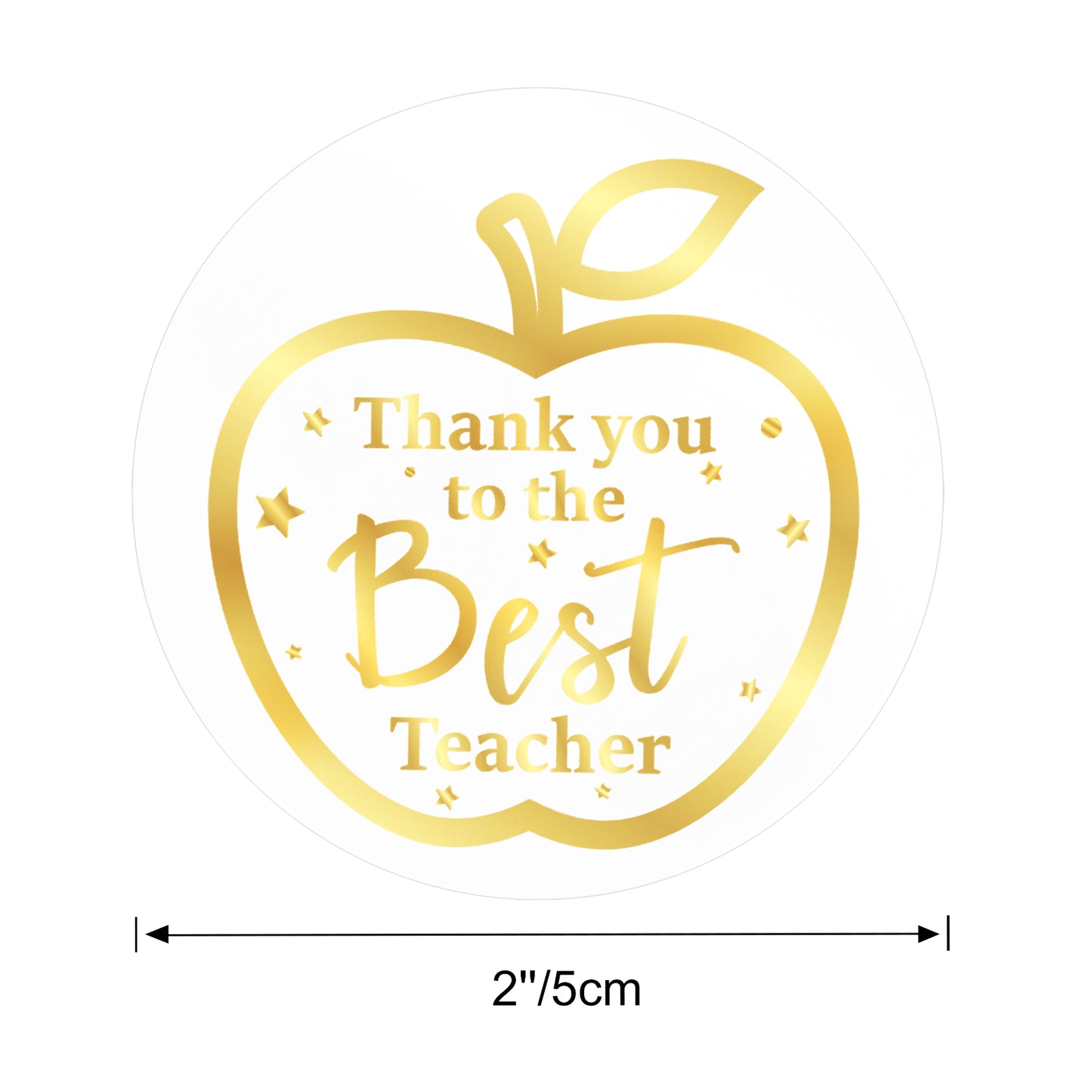 G2PLUS Teachers Appreciation Day Stickers, 60PCS Thank You to The Best Teacher Stickers, 2'' Gold Foil Thank You Teacher Stickers, Apple Teachers Day Gift Stickers for Gift Wrapping, Party Favors
