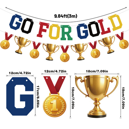 G2PLUS Go for Gold Banner with Medal and Trophy Garland