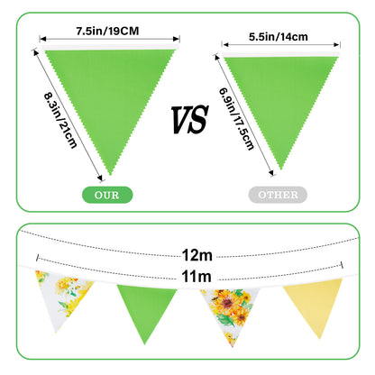 G2PLUS 39Ft Triangle Bunting Banner, Yellow & Green Sunflower Garland Pennant Banner, Reusable Cotton Triangle Flags Party Decoration for Garden Party, Fall Decor & Outdoor Celebrations