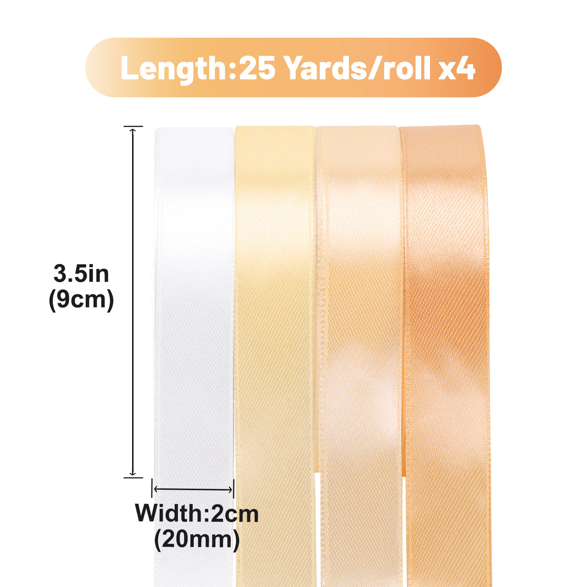 G2PLUS Cream Neutral Satin Ribbon for Gift Wrapping, 4 Rolls, 20mm x 22m 88m Total Gift Wrapping Ribbon, Ribbon for DIY Crafts, Wedding Decorations, Bows, Bouquet Wrapping