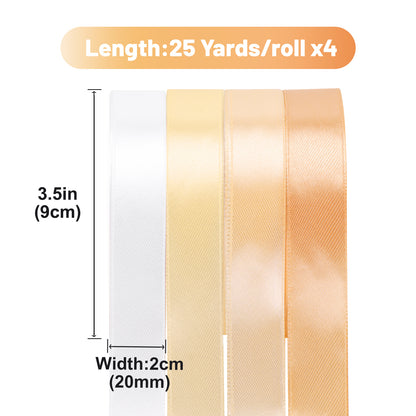 G2PLUS Cream Neutral Satin Ribbon for Gift Wrapping, 4 Rolls, 20mm x 22m 88m Total Gift Wrapping Ribbon, Ribbon for DIY Crafts, Wedding Decorations, Bows, Bouquet Wrapping