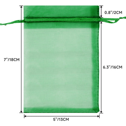 G2PLUS 25PCS Green Organza Bags - 5x7In Sheer Mesh Jewelry Pouches, Organza Gift Bags with Drawstring for Candy, Jewelry, Wedding Party Favors