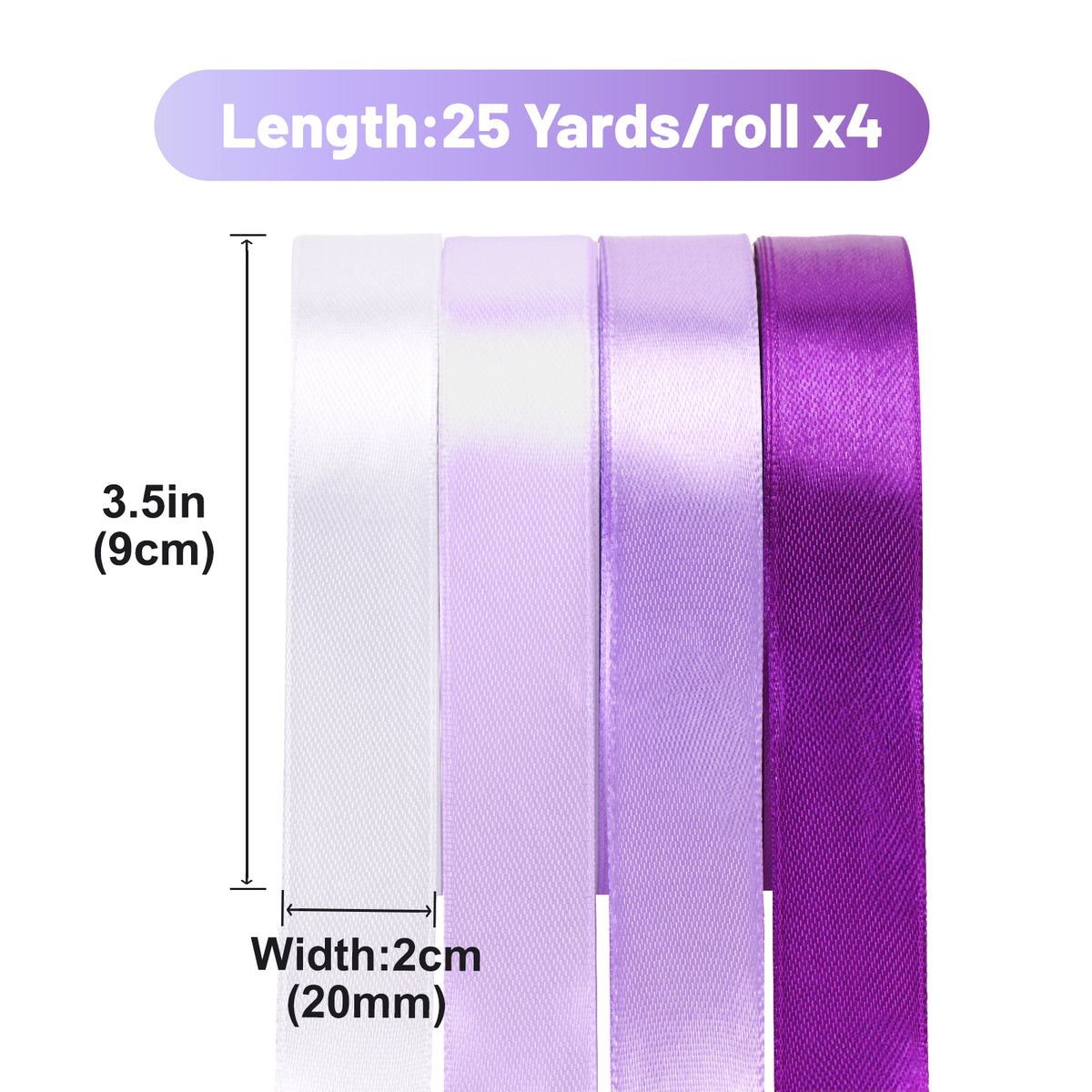 G2PLUS Purple Satin Ribbon for Gift Wrapping, 4 Rolls, 20mm x 22m 88m Total Gift Wrapping Ribbon, Ribbon for Weddings, Baby Showers, DIY Crafts ,Party Decor, Bows, Bouquet Wrapping