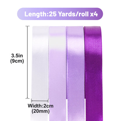 G2PLUS Purple Satin Ribbon for Gift Wrapping, 4 Rolls, 20mm x 22m 88m Total Gift Wrapping Ribbon, Ribbon for Weddings, Baby Showers, DIY Crafts ,Party Decor, Bows, Bouquet Wrapping