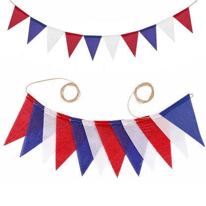 G2PLUS 39Ft Red White Blue Triangle Flag Bunting, 36Pcs Pre-Strung Burlap Pennant Banner, Patriotic Party Decorations for 4th of July, Independence, Memorial Day, Graduations, Labor Day, Graduation