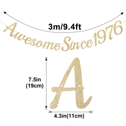 G2PLUS Pre-Strung 50th Birthday Banner, Glitter 50th Birthday Decorations Champagne Gold Happy 50th Birthday Banner, 3m Awesome Since 1976 Banner, 50th Birthday Party Decorations