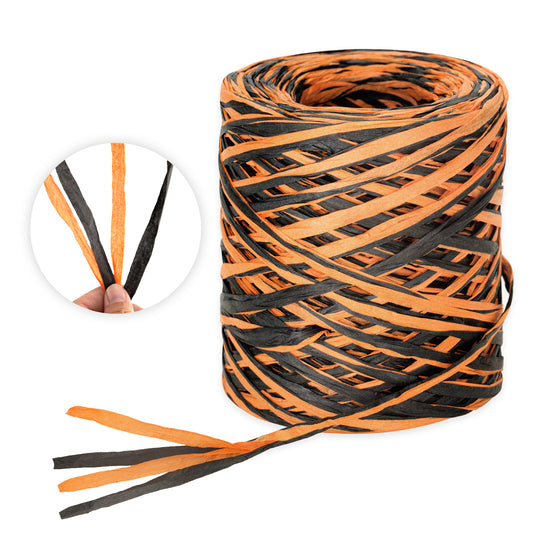 G2PLUS Halloween Raffia Ribbon, 394 Feet Colored Raffia Paper Ribbon, Gift Wrapping Raffia Ribbon, Matte Raffia Ribbon, Orange Black Raffia Ribbon, Packing Paper String for DIY Crafts, Holiday Decor