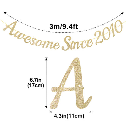 G2PLUS Pre-Strung 16th Birthday Banner, Glitter 16th Birthday Decorations Champagne Gold Happy 16th Birthday Banner, 3m Awesome Since 2010 Banner, 16th Birthday Party Decorations
