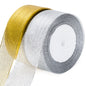 G2PLUS Gold and Silver Organza Gift Wrap Ribbon, 40mm Sparkly Decorative Christmas Ribbon, Ribbon for Gift Wrapping 44M Glitter Metallic Ribbon for Christmas Easter Wrapping Gift Craft, 2 Roll x 22M