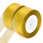 G2PLUS Gold Organza Gift Wrap Ribbon, 40mm Sparkly Decorative Christmas Ribbon, Ribbon for Gift Wrapping 44M Glitter Metallic Ribbon for Christmas Easter Wrapping Gift Craft, 2 Roll x 22M