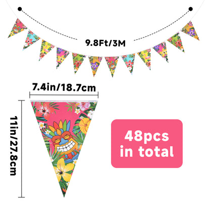 G2PLUS Hawaiian Bunting Banner, 39Ft Pre-Strung Tropical Party Banner, 4 Pack Double Sided Paper Hawaiian Floral Bunting Garland for Luau, Birthday, Baby Shower, Summer Beach Party Decorations