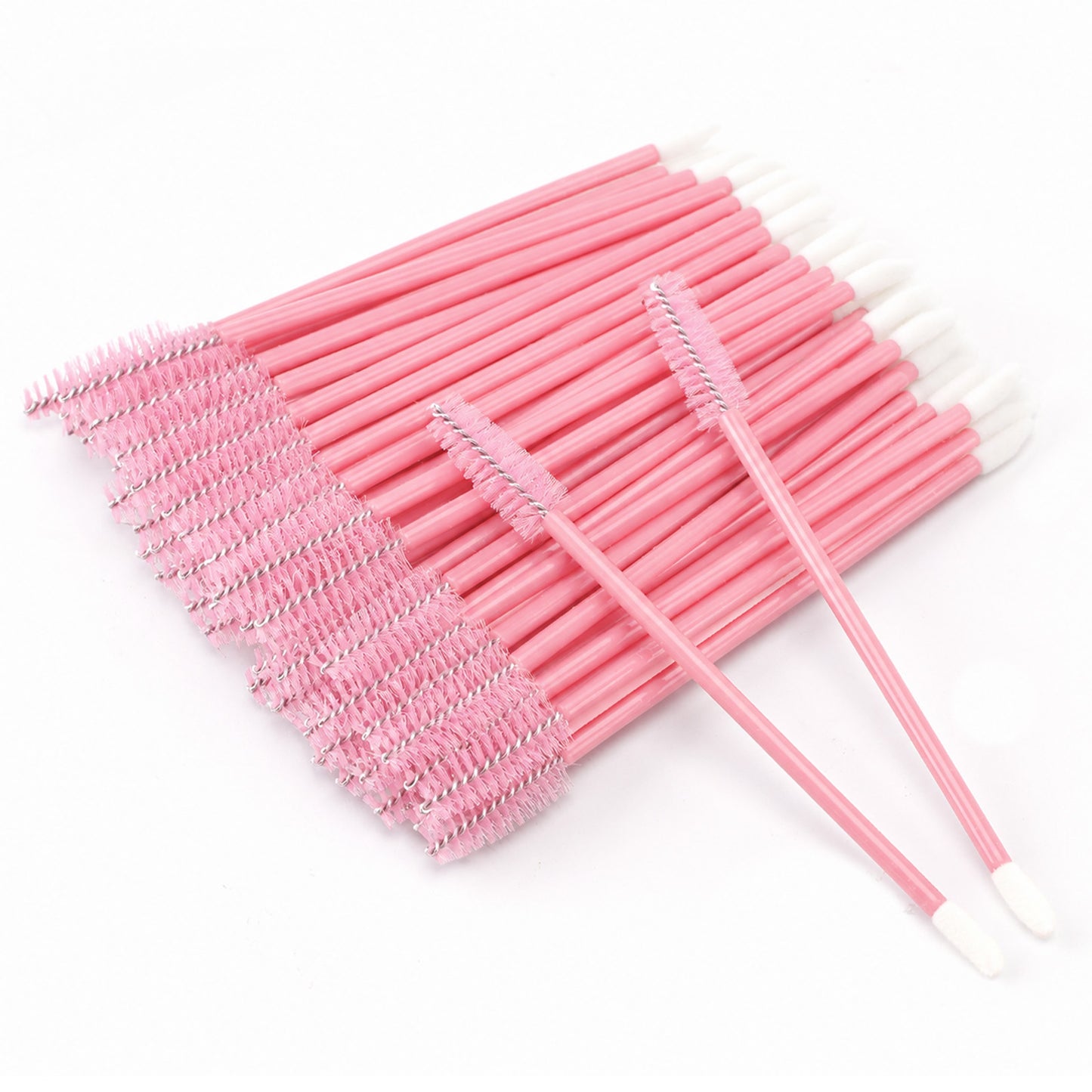 G2PLUS 100pcs Eyelash Brush Lip Brush, Pink Dual Ended Mascara Wands, Disposable Makeup Brushes for Eyelash Extension, Eyebrow, Lip Gloss, Salon and Travel Use