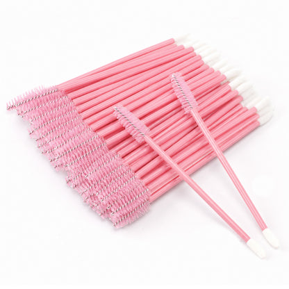 G2PLUS 100pcs Eyelash Brush Lip Brush, Pink Dual Ended Mascara Wands, Disposable Makeup Brushes for Eyelash Extension, Eyebrow, Lip Gloss, Salon and Travel Use