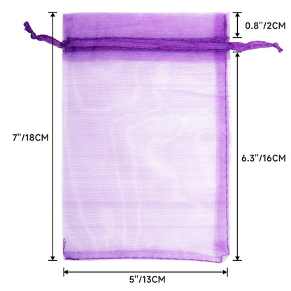 G2PLUS 25PCS Purple Organza Bags 5x7 inches, Sheer Mesh Jewelry Pouches, Organza Gift Bags with Drawstring for Candy, Jewelry, Wedding Party Favors