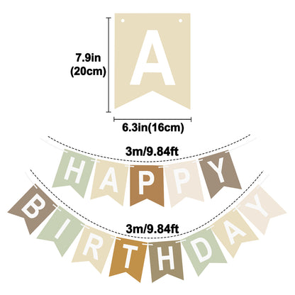G2PLUS Pre-strung Happy Birthday Banner Beige and Sage Green: 16 x 20 cm Large No-DIY Birthday Banner for Bear, Woodland Theme Birthday Party Decorations