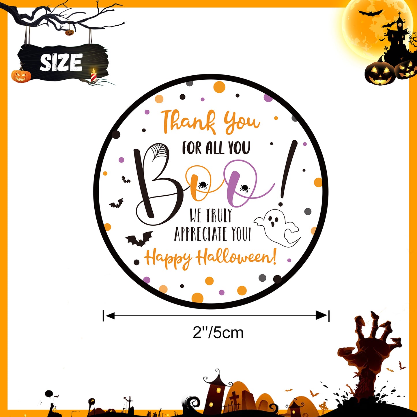 G2PLUS Halloween Stickers, 60PCS Halloween Thank You Stickers, 2'' Round Happy Halloween Stickers, Halloween Thank You for All You Stickers, Boo Gift Stickers for Candy Bags, Halloween Party Favors