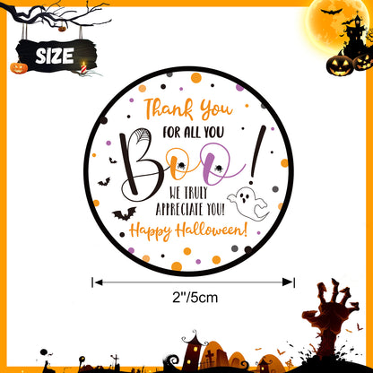 G2PLUS Halloween Stickers, 60PCS Halloween Thank You Stickers, 2'' Round Happy Halloween Stickers, Halloween Thank You for All You Stickers, Boo Gift Stickers for Candy Bags, Halloween Party Favors