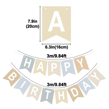 G2PLUS Pre-strung Happy Birthday Banner Beige and Blue: 16 x 20 cm Large No-DIY Birthday Banner for Boys and Girls Birthday Party Decorations