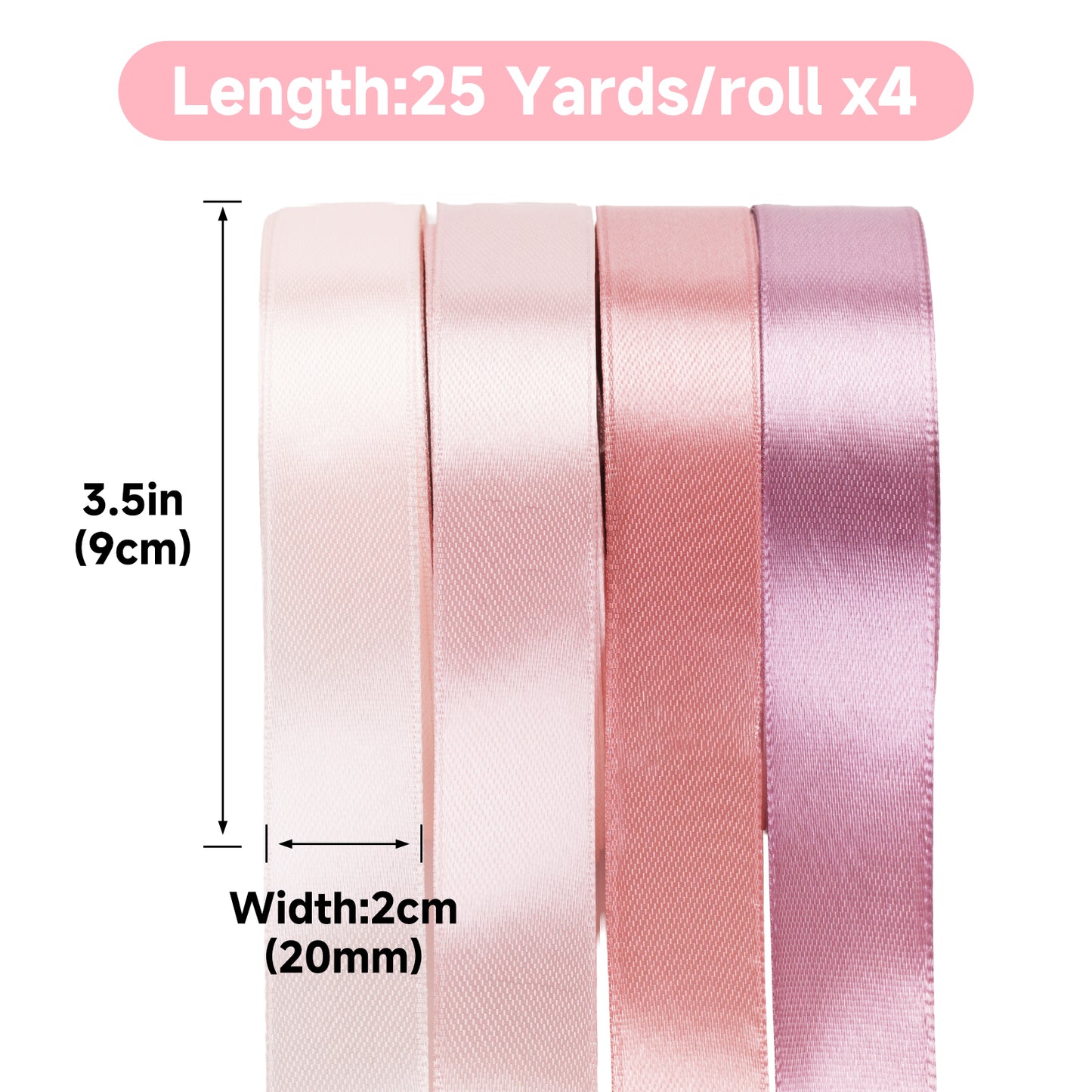 G2PLUS Dusty Pink Satin Ribbon for Gift Wrapping, 4 Rolls, 20mm x 22m 88m Total Gift Wrapping Ribbon, Ribbon for Weddings, Baby Showers, DIY Crafts, Bows, Bouquet Wrapping