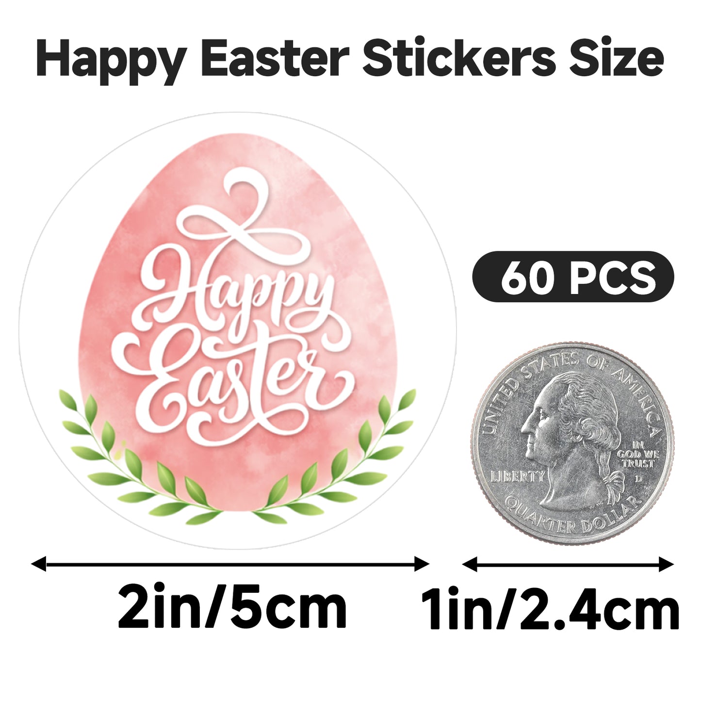 G2PLUS Happy Easter Stickers - 60Pcs Easter Eggs Labels for Baskets 2 Inch Round Watercolors Gift Sticker for Goddies Bags, Cards, Envelope Seals, Party Supplies - G2Plus