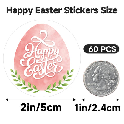 G2PLUS Happy Easter Stickers - 60Pcs Easter Eggs Labels for Baskets 2 Inch Round Watercolors Gift Sticker for Goddies Bags, Cards, Envelope Seals, Party Supplies - G2Plus