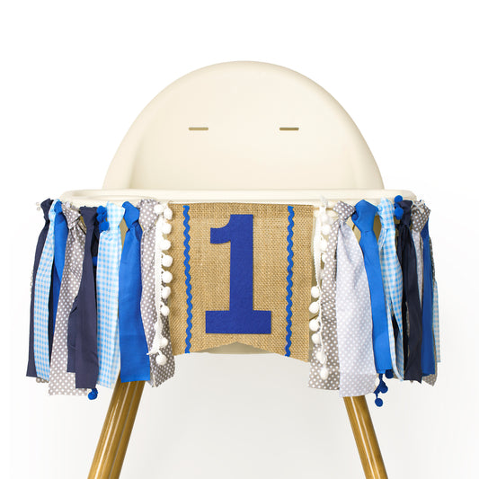 G2PLUS Blue ONE Highchair Banner,1st Birthday High Chair Banner, Baby Donut Theme Chair Banner,Dining Chair Banner for Baby Boys 1st Birthday Party,Photo Props,Baby Shower Decoration