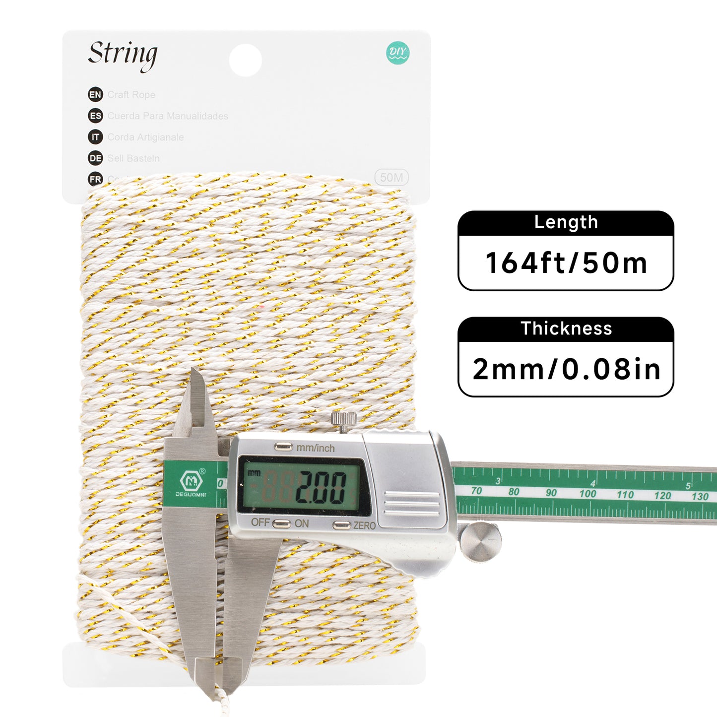 G2PLUS Gold and White Twine String - 2mm 164ft Metallic Bakers Packing Twine for Gift Wrapping, DIY Crafts, Holiday Decorations, Party Favors