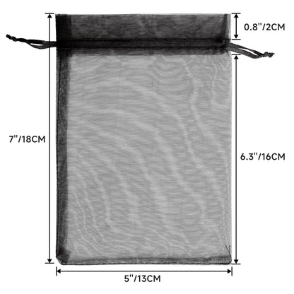 G2PLUS 25PCS Black Organza Bags 5x7 inches - Sheer Mesh Jewelry Pouches, Organza Gift Bags with Drawstring for Candy, Jewelry, Wedding Party Favors