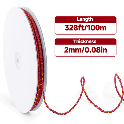 G2PLUS Red and Gold String - 2mm 328ft Cotton Twine String Metallic Bakers Twine for Gift Wrapping, DIY Crafts, Christmas Holiday Party Decorations