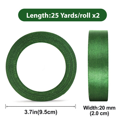 G2PLUS 20mm Dark Green Satin Ribbons, 2 Roll x 22m Gift Wrapping Ribbon for Christmas Wrap, Crafting, Bows Making, Cake Decorating, Birthday and Wedding Party Decoration
