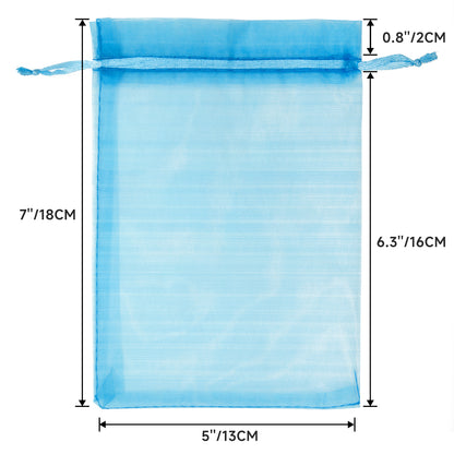 G2PLUS 25PCS Blue Organza Bags 5x7 inches, Sheer Mesh Jewelry Pouches, Organza Gift Bags with Drawstring for Candy, Jewelry, Wedding Party Favors