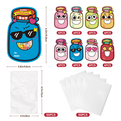 G2PLUS 48 Pack Valentines Day Cards for Kids, 8 Styles Happy Valentine’s Day Mason Jar Cards with Treat Bags for Classroom Valentines Exchange, School Gift Exchange & Party Favors