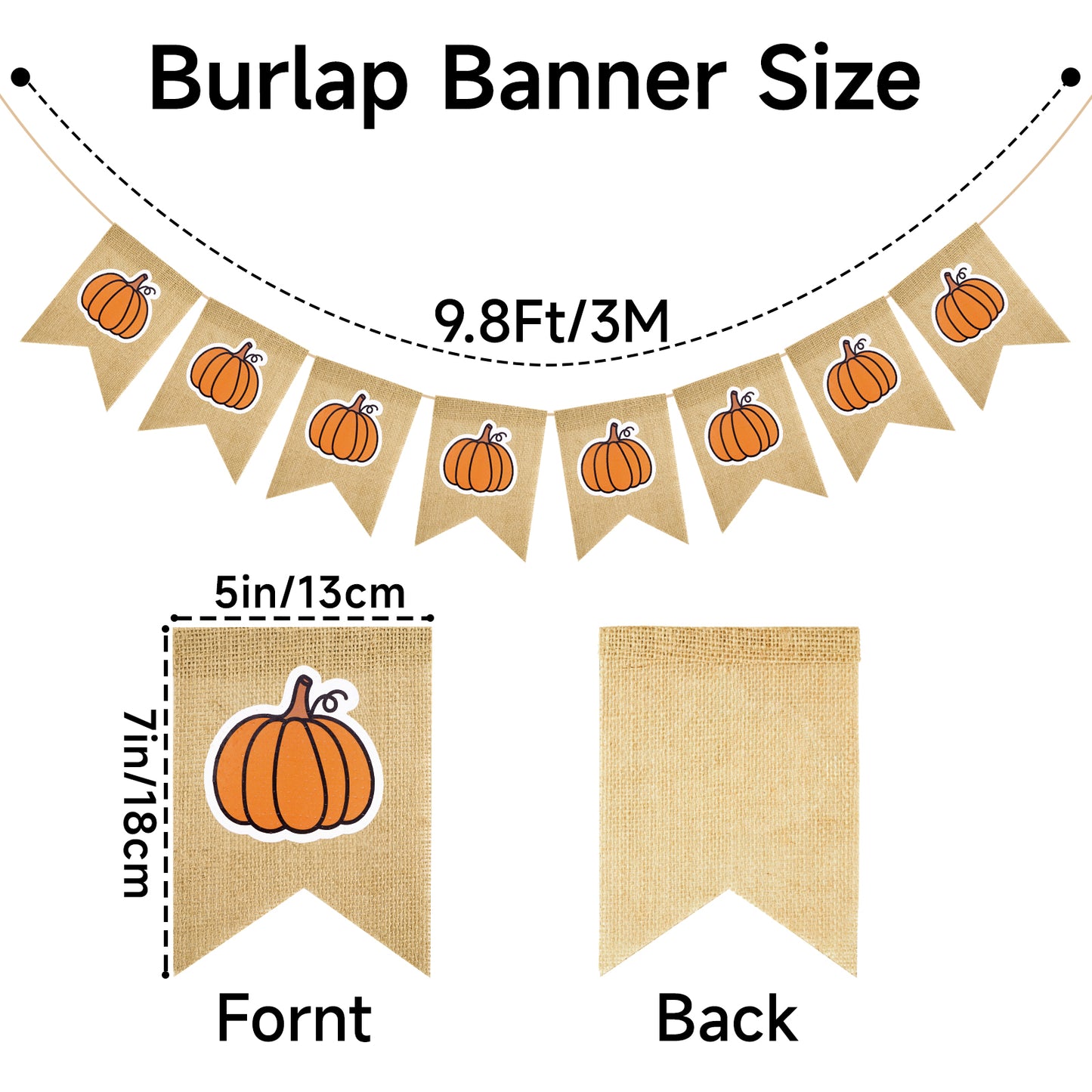 G2PLUS Pumpkin Burlap Banner – 9.8Ft Fall Bunting Garland, Pre-Strung Rustic Hanging Banner Flag Decor for Thanksgiving, Porch, Classroom, Home